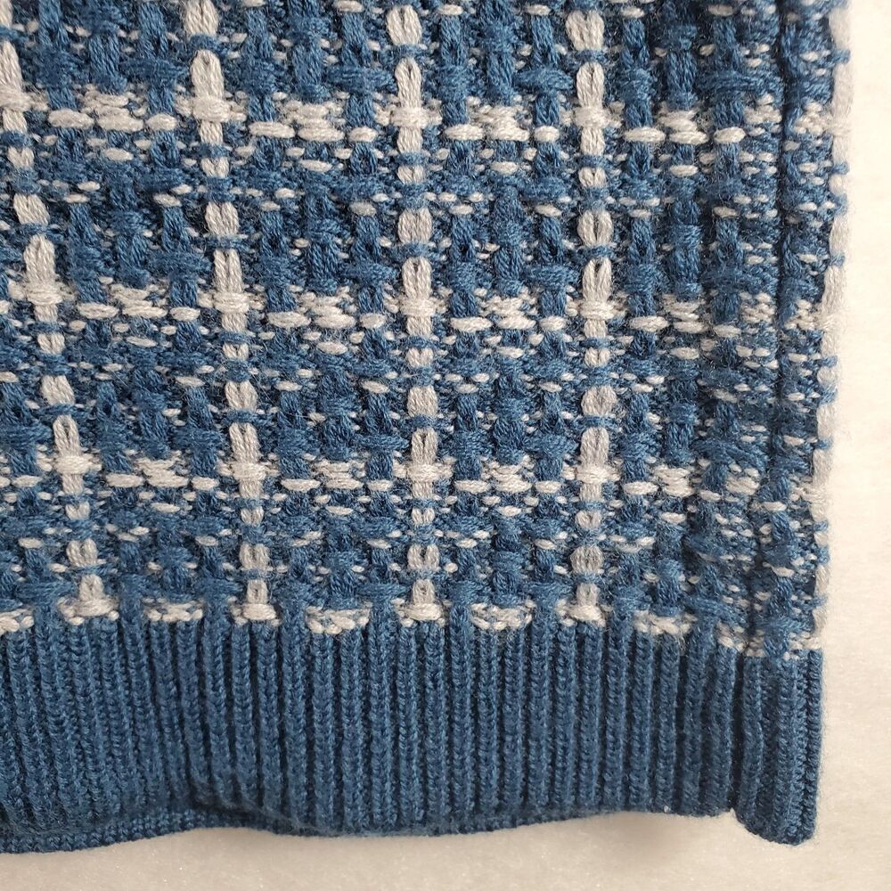 Talbots 100% Merino Wool Longline Cardigan S Small Blue Gold Buttons Plaid Soft - Picture 8 of 10